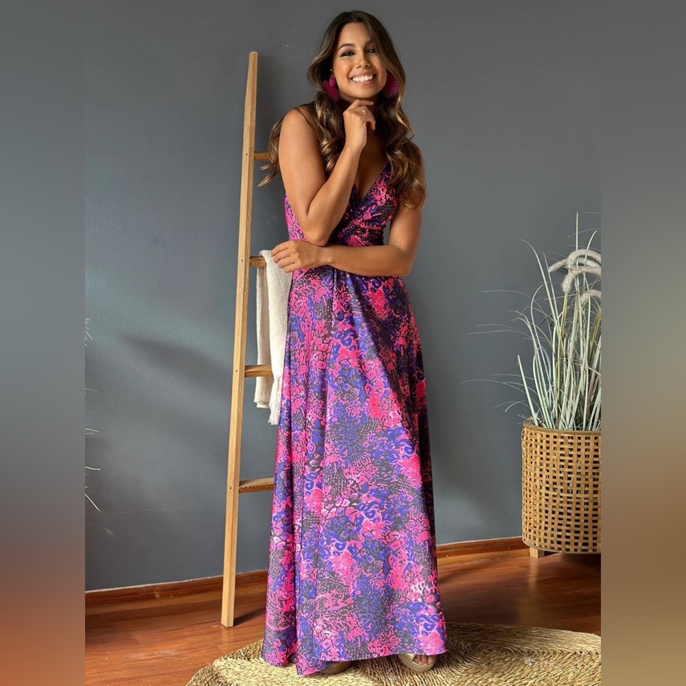 Pink & Purple Twisted Printed V-Neck Cami Dress